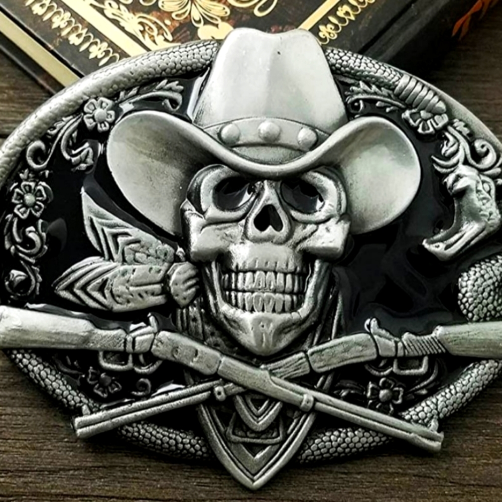Cowboy Skull skeleton belt buckle